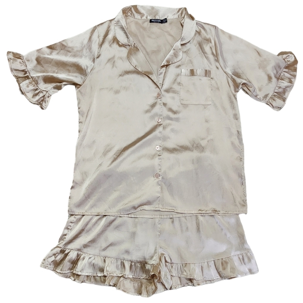Nasty Gal Cream Satin Pajama Set